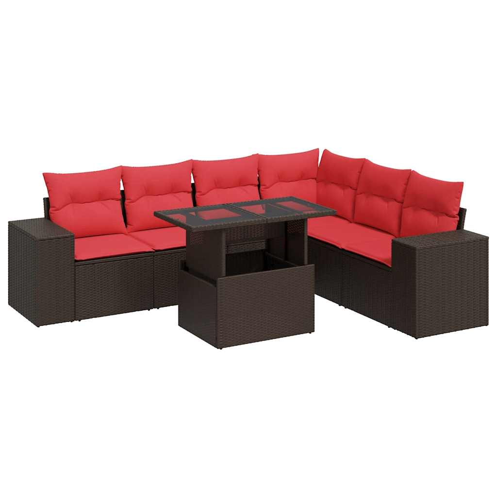 14 Piece Garden Sofa Set with Cushions Brown Poly Rattan Acacia