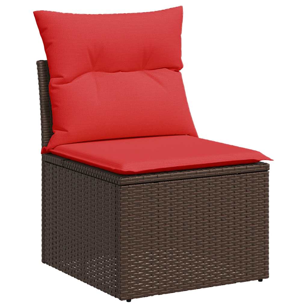 14 Piece Garden Sofa Set with Cushions Brown Poly Rattan Acacia