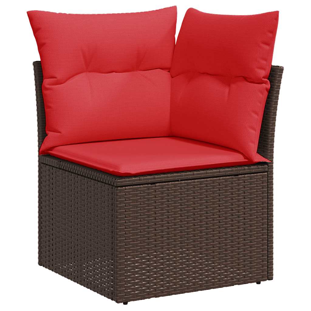 14 Piece Garden Sofa Set with Cushions Brown Poly Rattan Acacia