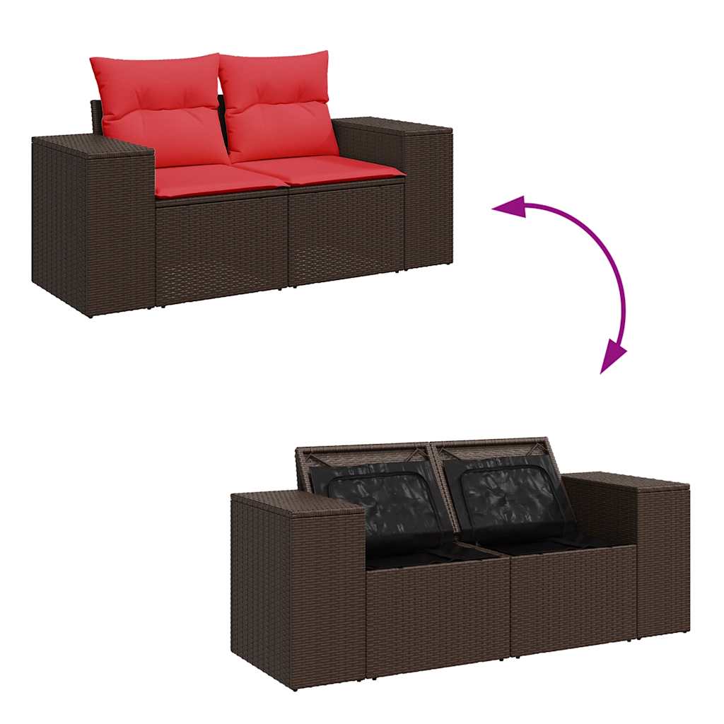 14 Piece Garden Sofa Set with Cushions Brown Poly Rattan Acacia