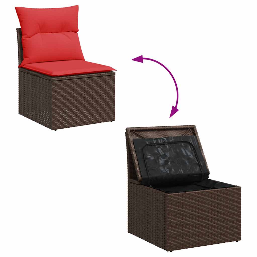 14 Piece Garden Sofa Set with Cushions Brown Poly Rattan Acacia