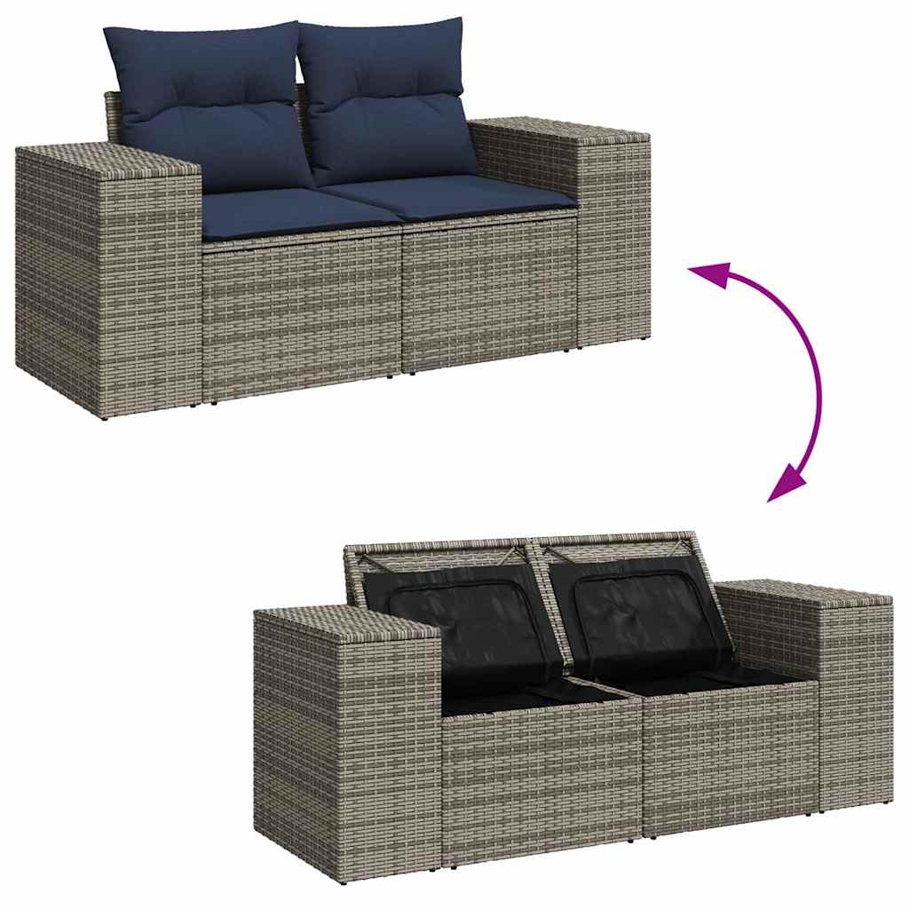 15 Piece Garden Sofa Set with Cushions Grey Poly Rattan Acacia