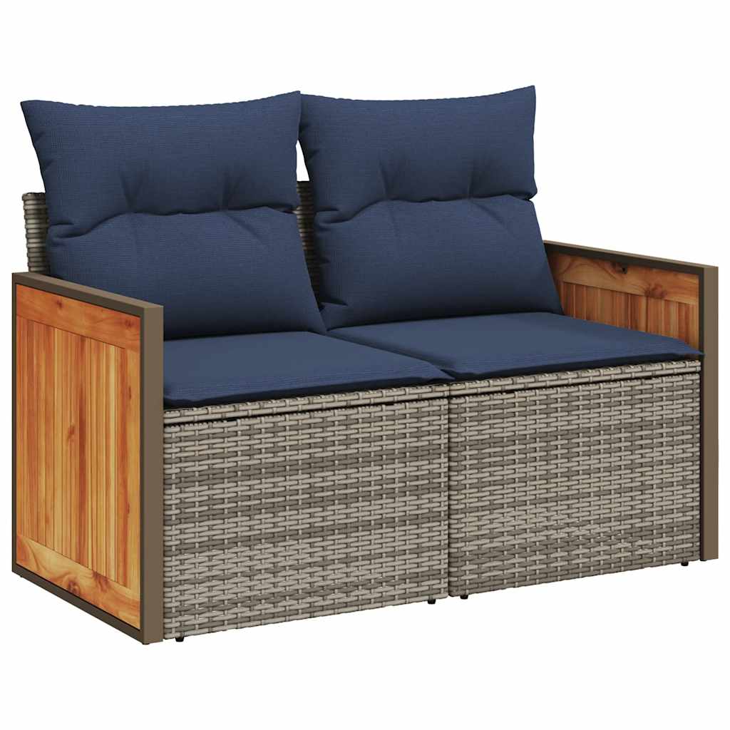 7 Piece Garden Sofa Set with Cushions Black Poly Rattan Acacia