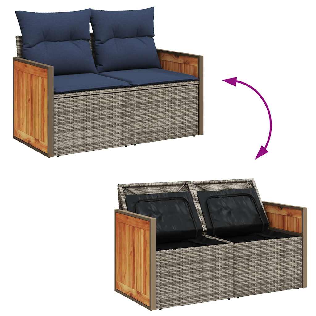 7 Piece Garden Sofa Set with Cushions Black Poly Rattan Acacia