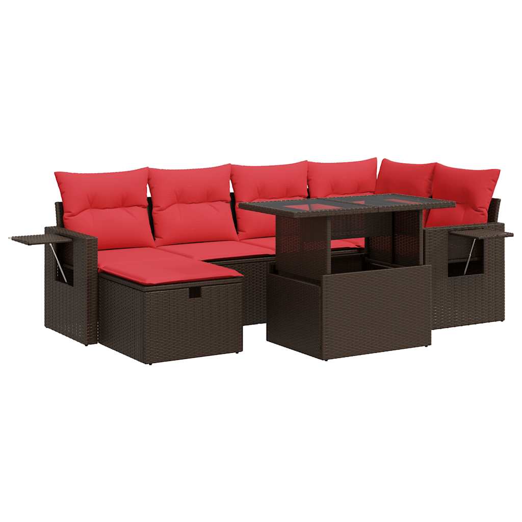 7 Piece Garden Sofa Set with Cushions Black Poly Rattan Acacia