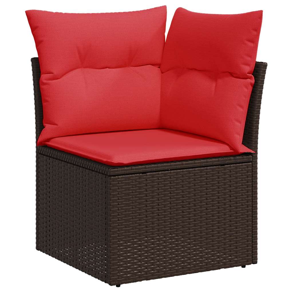 7 Piece Garden Sofa Set with Cushions Black Poly Rattan Acacia
