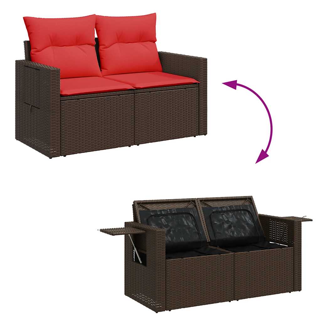 7 Piece Garden Sofa Set with Cushions Black Poly Rattan Acacia