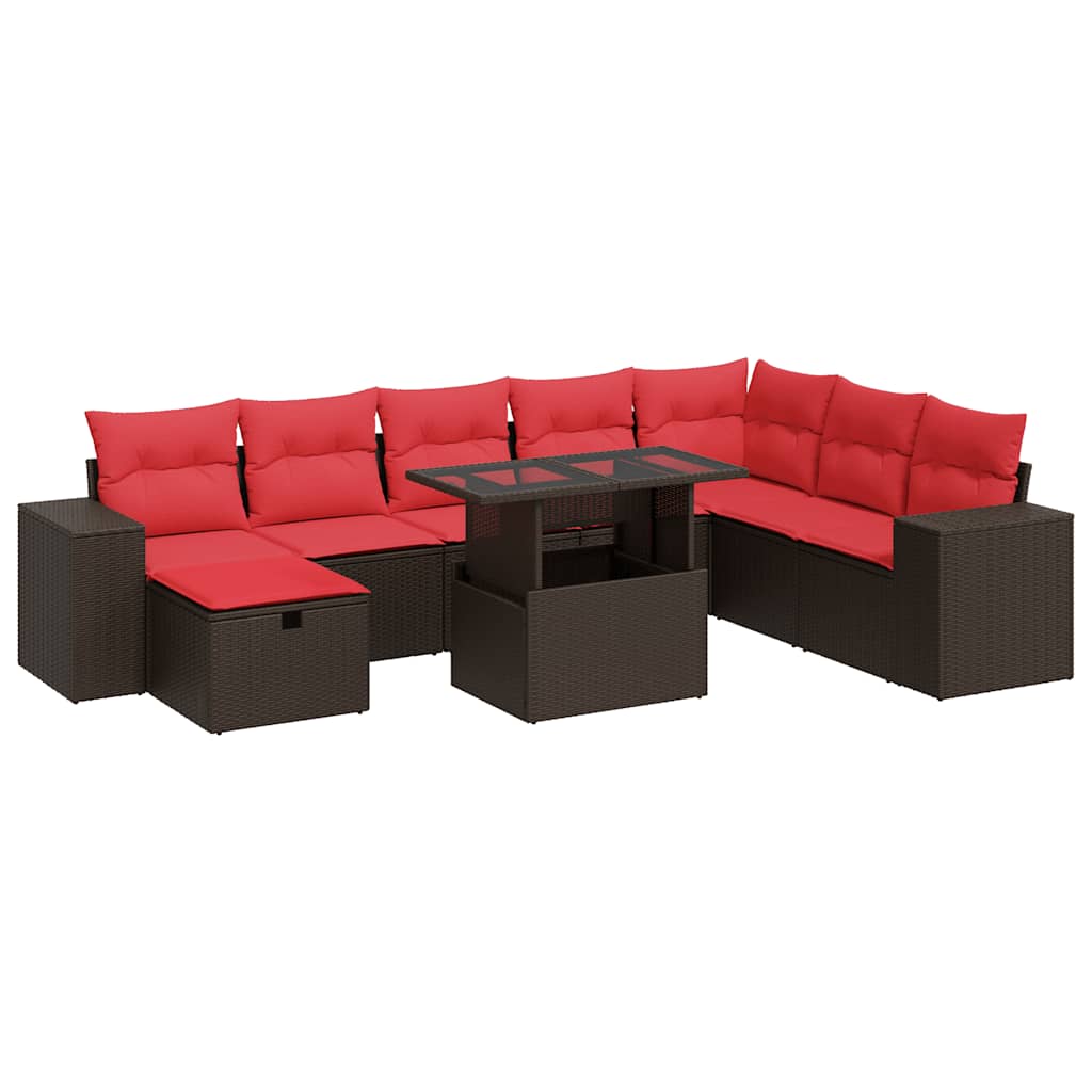 9 Piece Garden Sofa Set with Cushions Black Poly Rattan Acacia