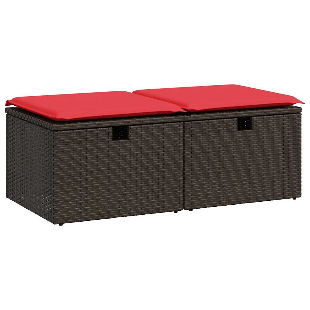 2 Piece Garden Sofa Set with Cushions Brown Poly Rattan Acacia