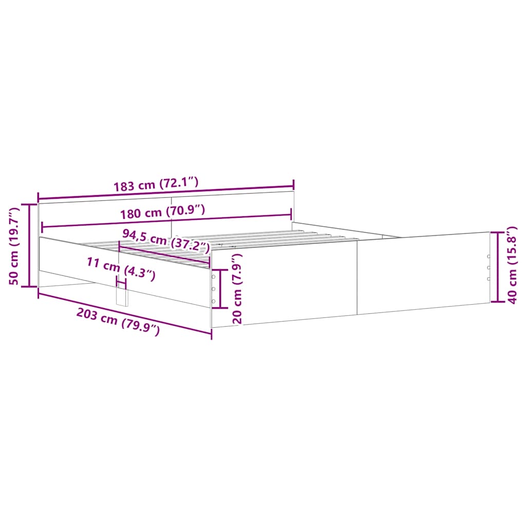 Artisan Oak Bed Frame 180x200cm - Engineered Wood Elegance