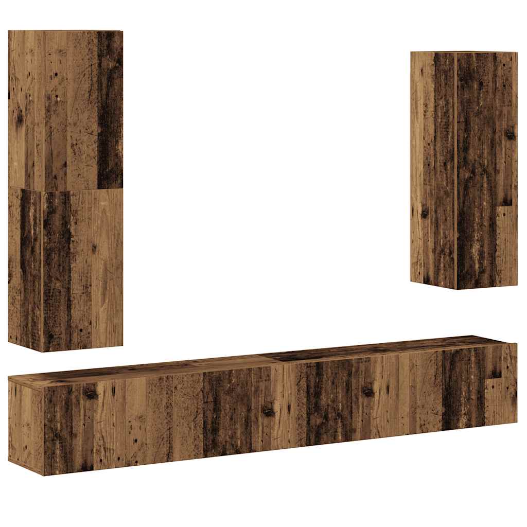 4 Piece TV Cabinet Set Wall-mounted Old Wood Engineered Wood