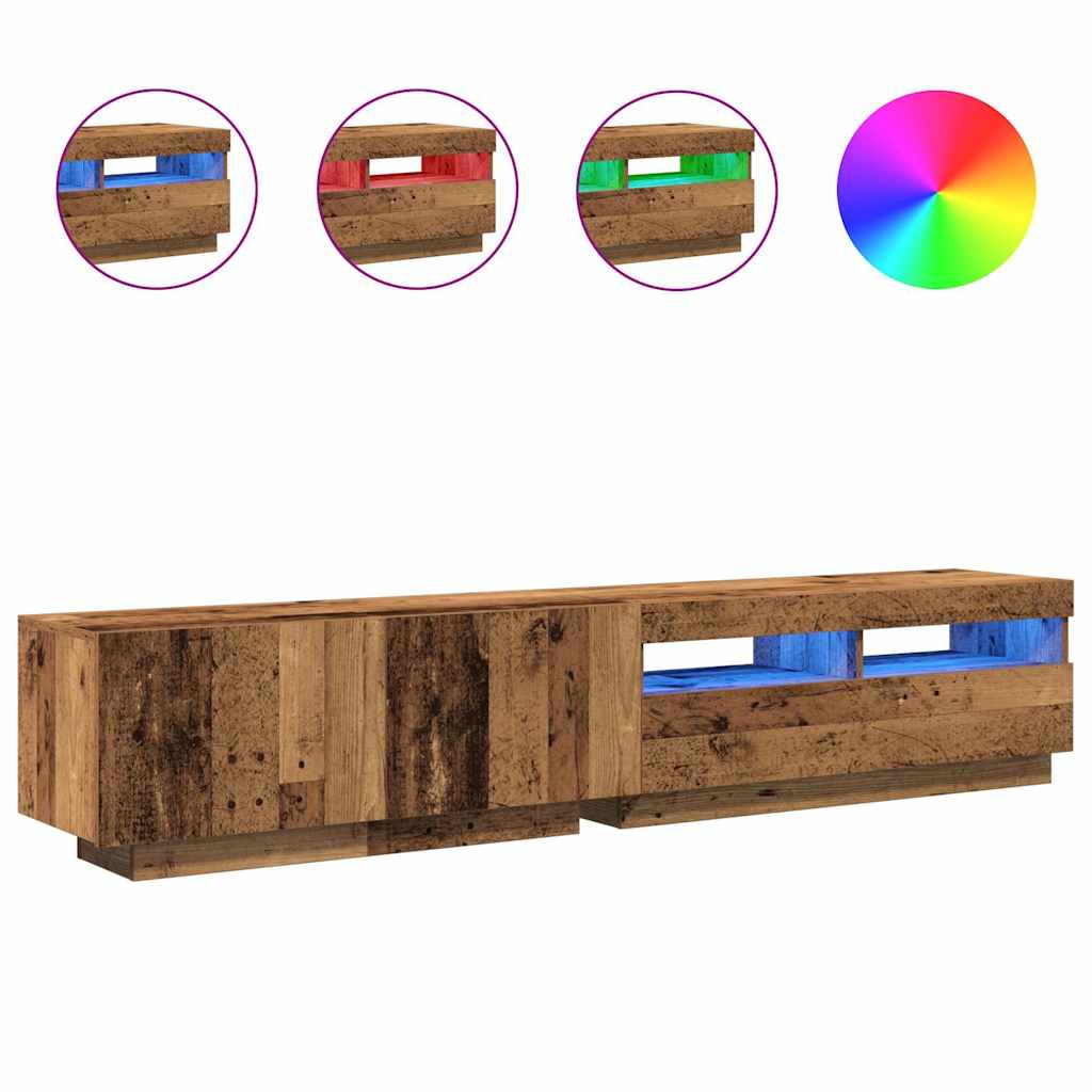 TV Cabinet with LED Lights Old Wood 200x35x40 cm Engineered Wood