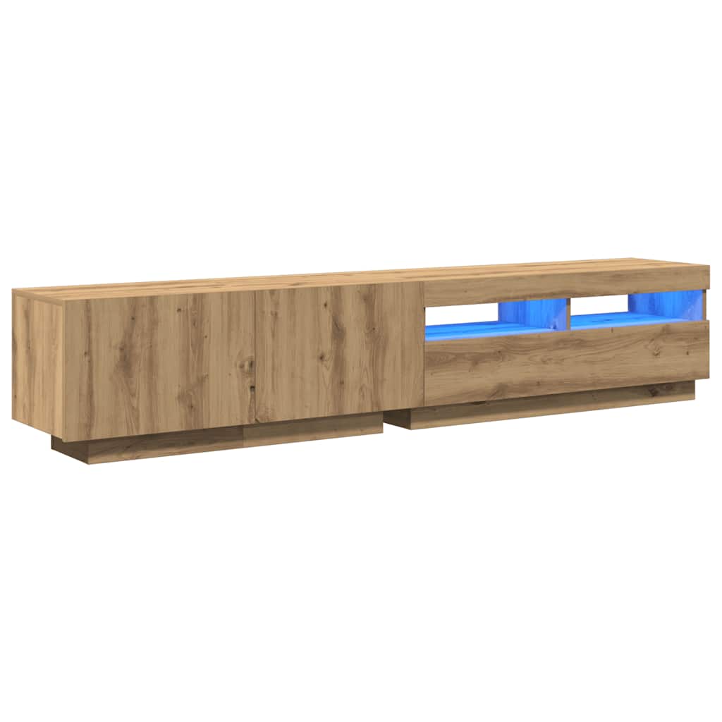 TV Cabinet with LED Lights Artisan Oak 200x35x40 cm Engineered Wood