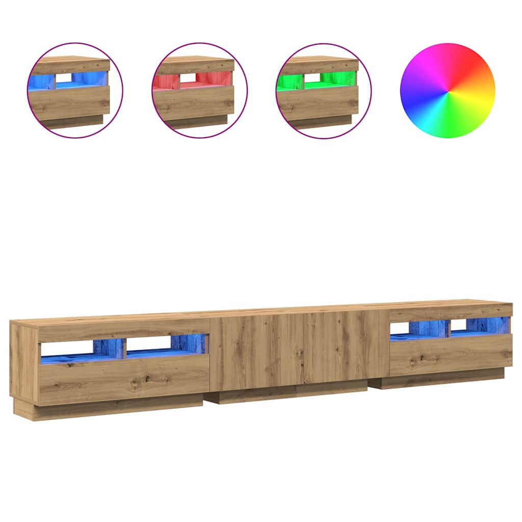 TV Cabinet with LED Lights Artisan Oak 260x35x40 cm Engineered Wood