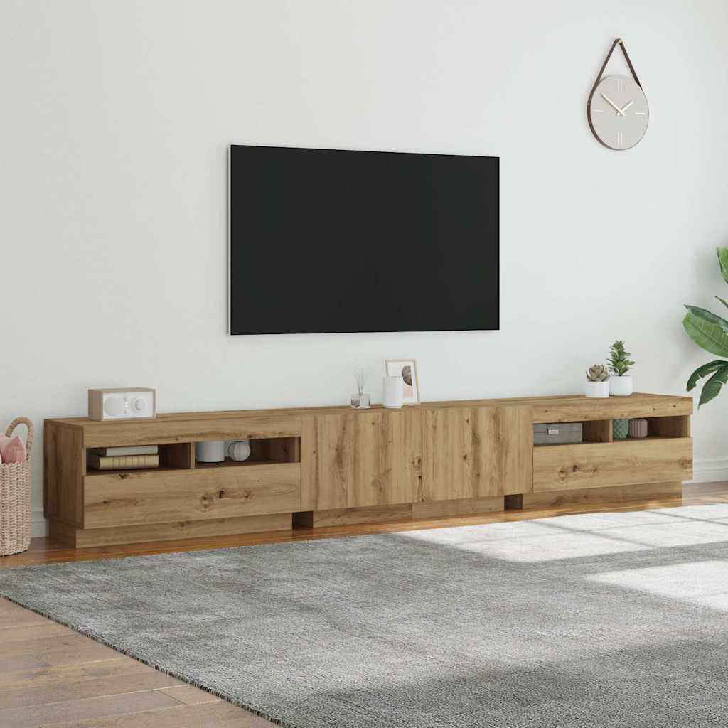 TV Cabinet with LED Lights Artisan Oak 260x35x40 cm Engineered Wood