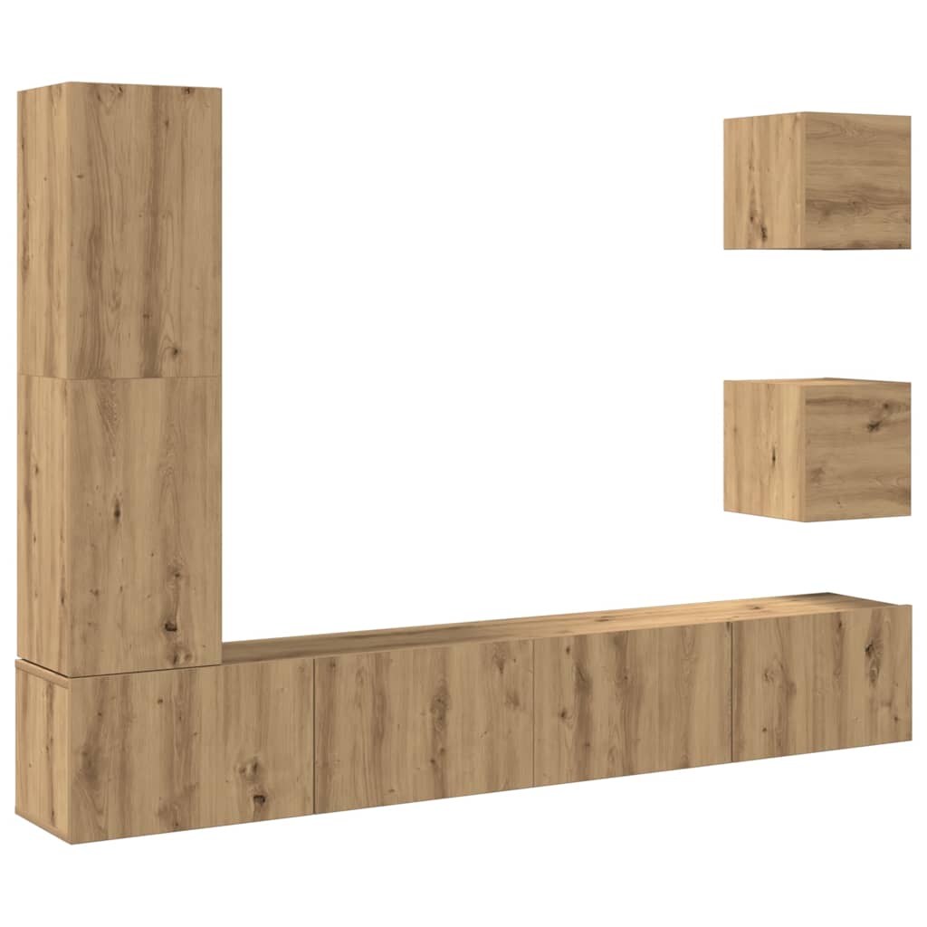5 Piece TV Cabinet Set Wall-mounted Artisan Oak Engineered Wood