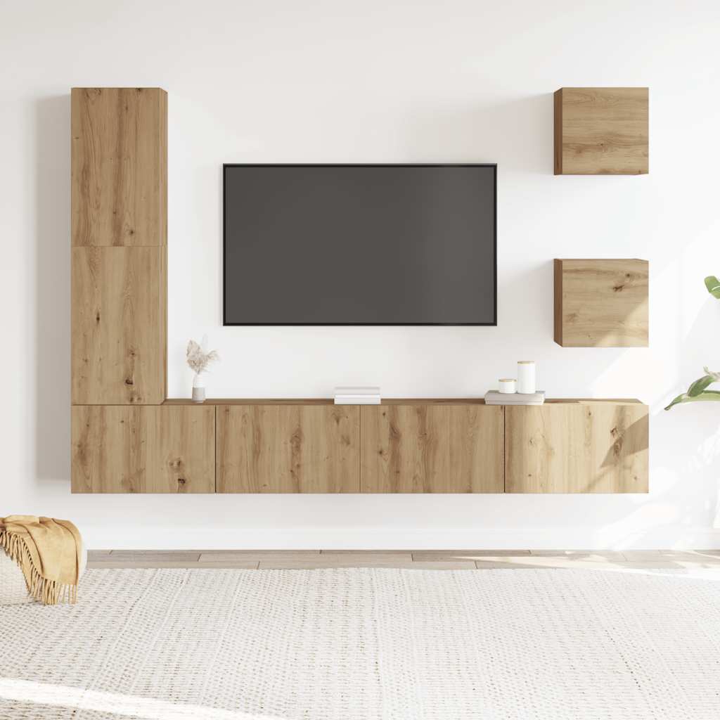 5 Piece TV Cabinet Set Wall-mounted Artisan Oak Engineered Wood