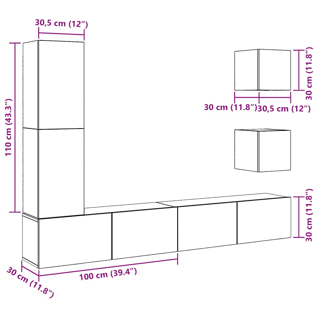 5 Piece TV Cabinet Set Wall-mounted Artisan Oak Engineered Wood