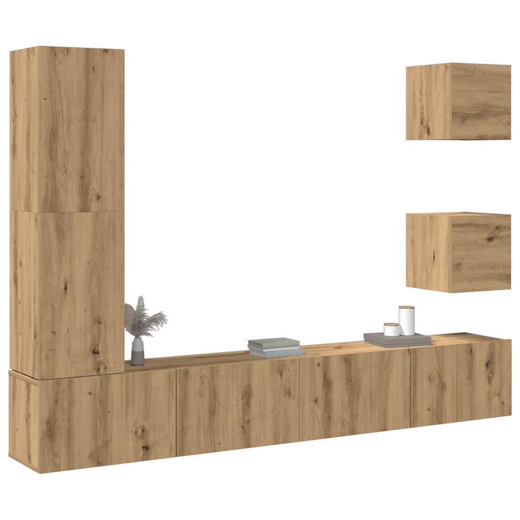 5 Piece TV Cabinet Set Wall-mounted Artisan Oak Engineered Wood