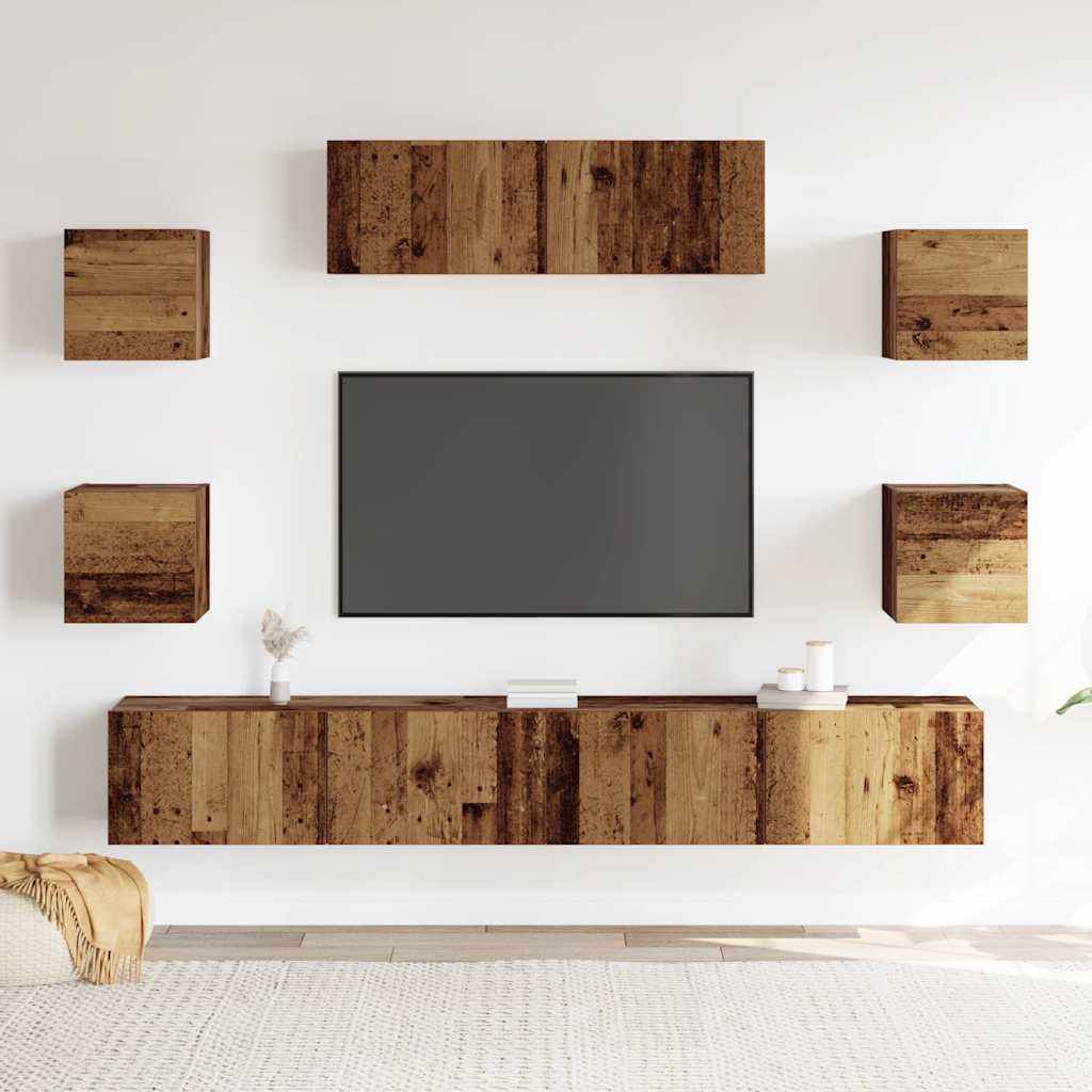 7 Piece TV Cabinet Set Wall-mounted Old Wood Engineered Wood