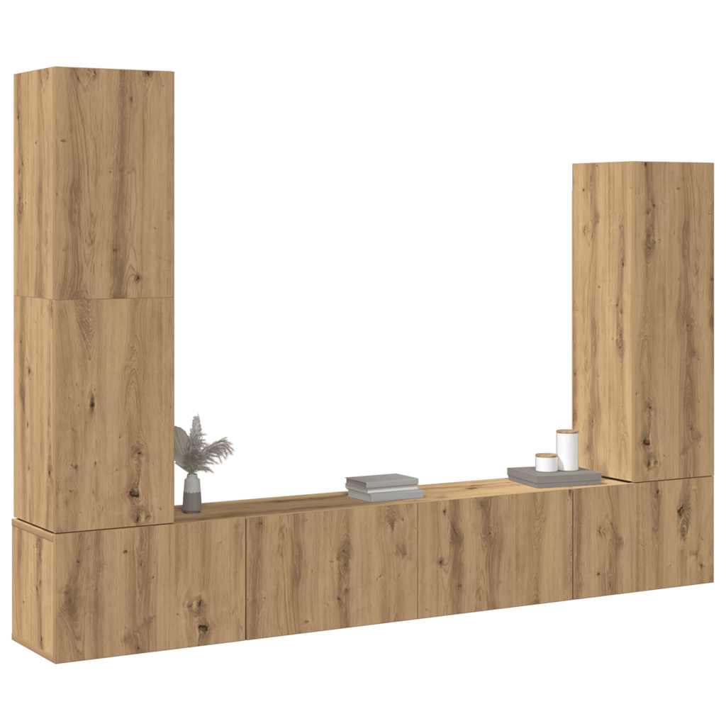 4 Piece TV Cabinet Set Wall-mounted Artisan Oak Engineered Wood