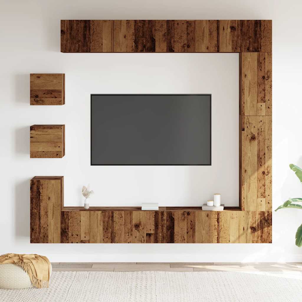 9 Piece TV Cabinet Set Wall-mounted Old Wood Engineered Wood
