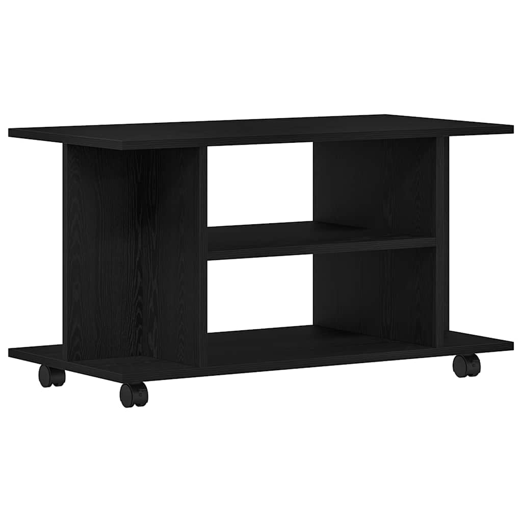 TV Cabinet with Castors Black Oak 80x40x45 cm Engineered Wood
