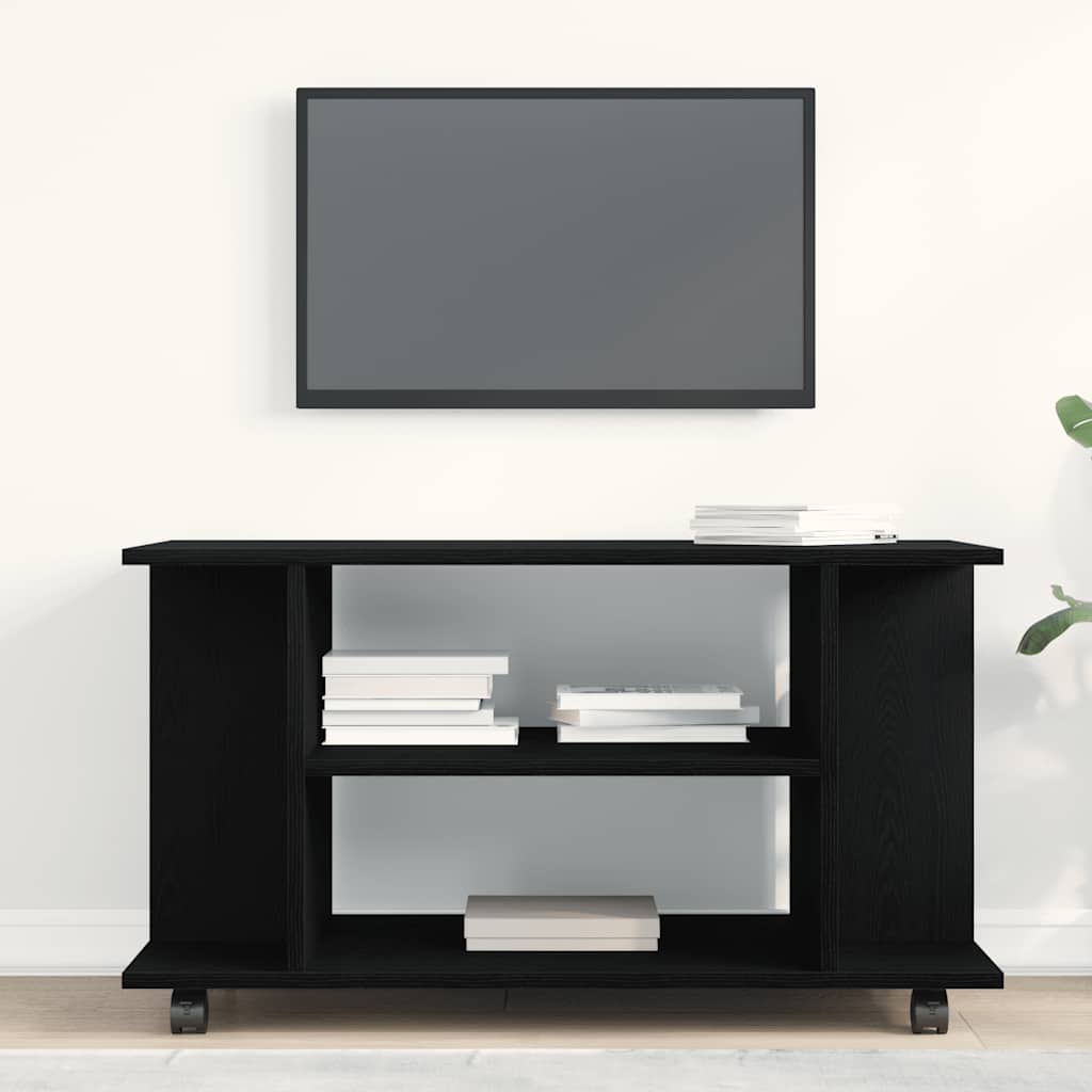 TV Cabinet with Castors Black Oak 80x40x45 cm Engineered Wood