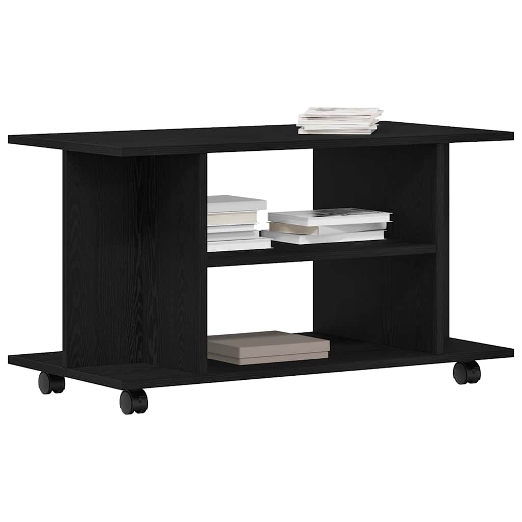 TV Cabinet with Castors Black Oak 80x40x45 cm Engineered Wood
