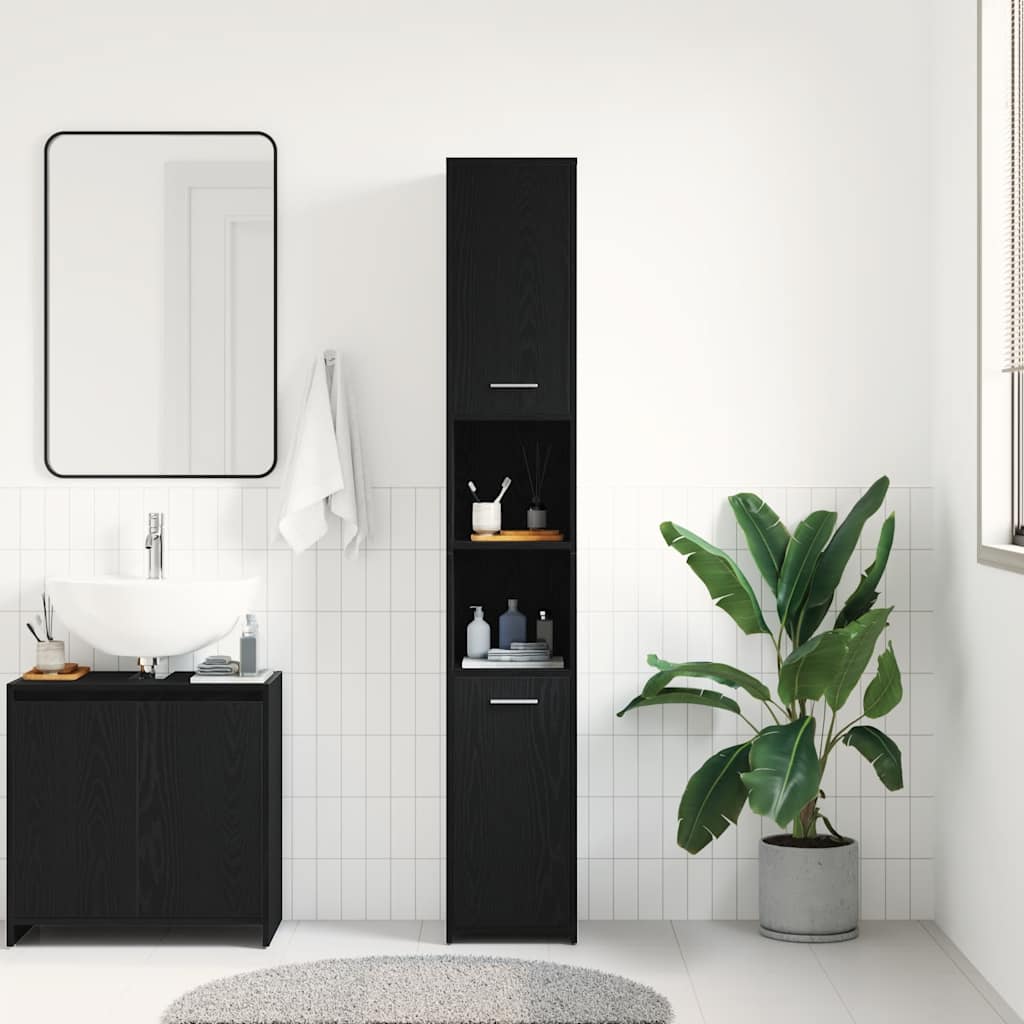 Black Oak Bathroom Cabinet - Engineered Wood 30x30x183.5 cm