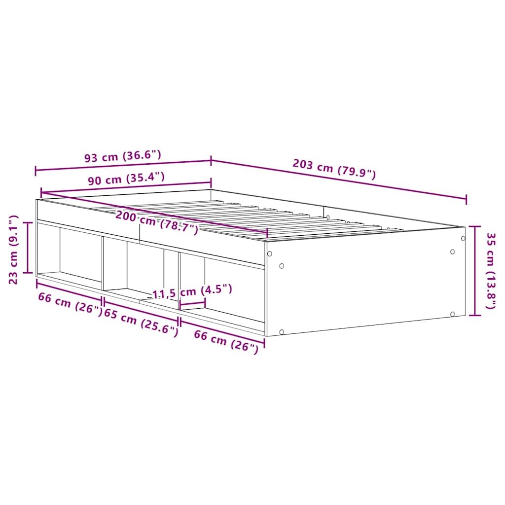Bed Frame without Mattress Black Oak 90x200 cm Engineered Wood