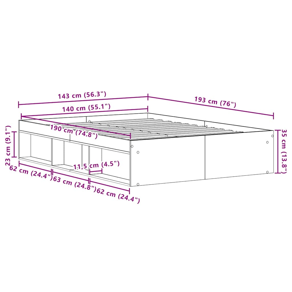 Bed Frame without Mattress Black Oak 140x190 cm Engineered Wood