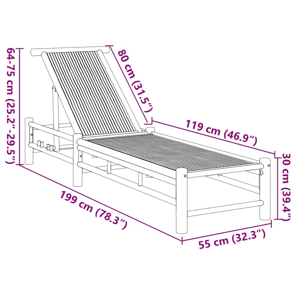 Eco-Friendly Bamboo Sun Lounger 55x199x30 cm - Natural Relaxation