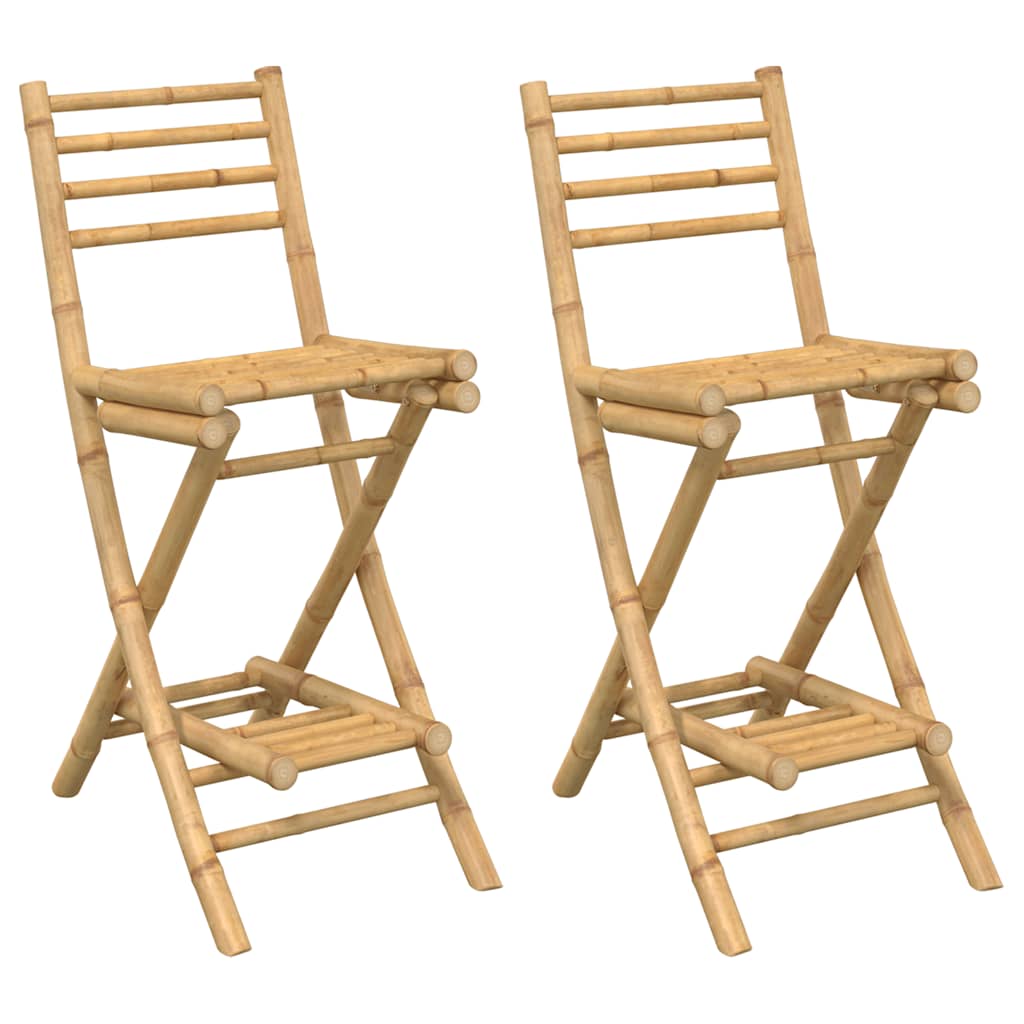 Foldable Bamboo Outdoor Bar Stools with Footrests, Set of 2