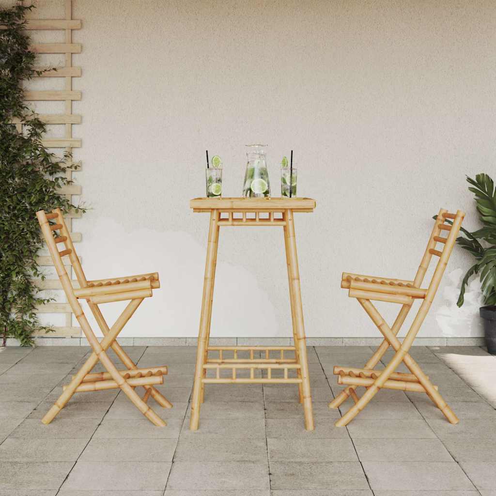 Foldable Bamboo Outdoor Bar Stools with Footrests, Set of 2