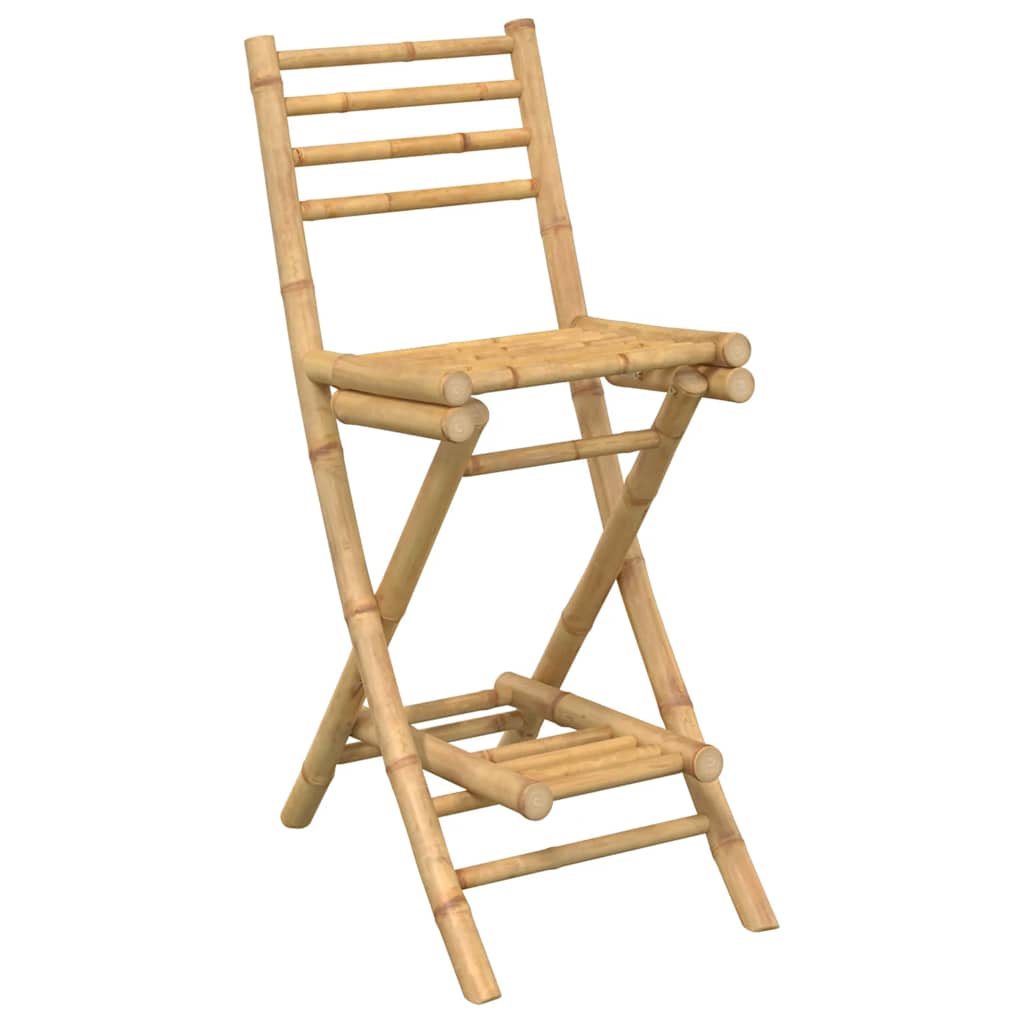 Foldable Bamboo Outdoor Bar Stools with Footrests, Set of 2