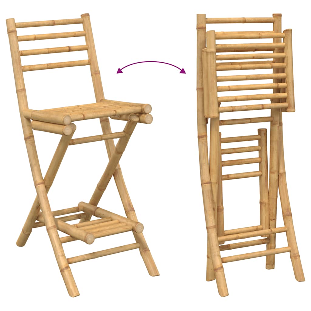Foldable Bamboo Outdoor Bar Stools with Footrests, Set of 2