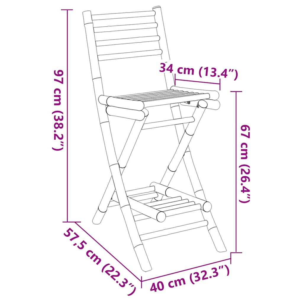 Foldable Bamboo Outdoor Bar Stools with Footrests, Set of 2