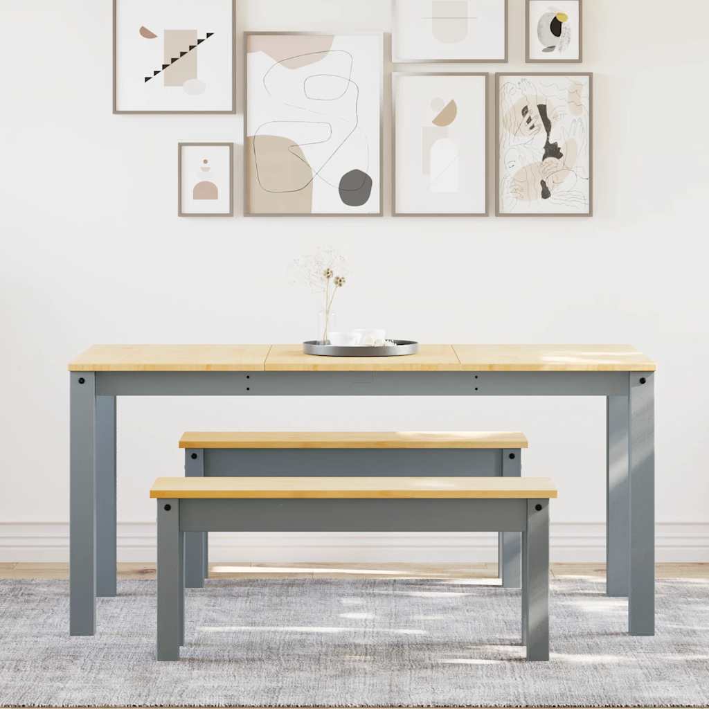 3 Piece Dining Set Panama Grey Solid Wood Pine