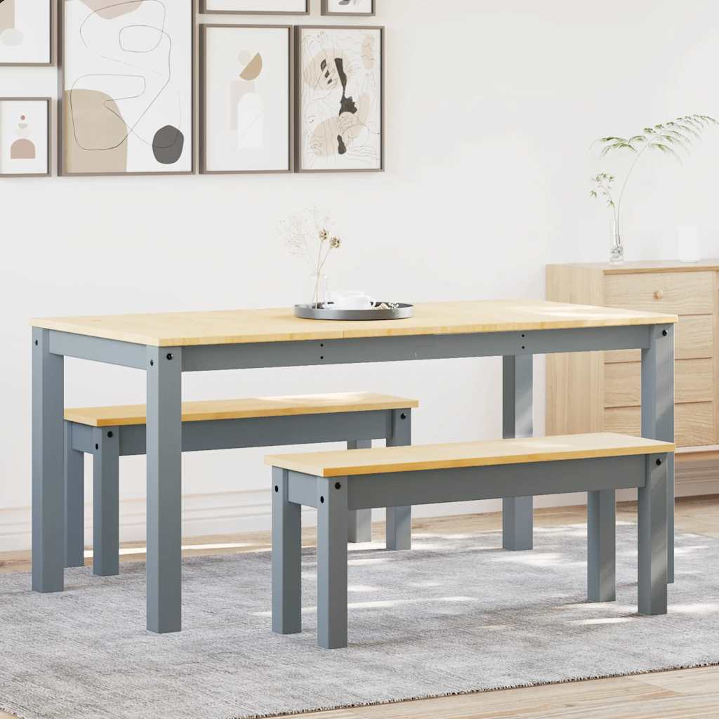 3 Piece Dining Set Panama Grey Solid Wood Pine