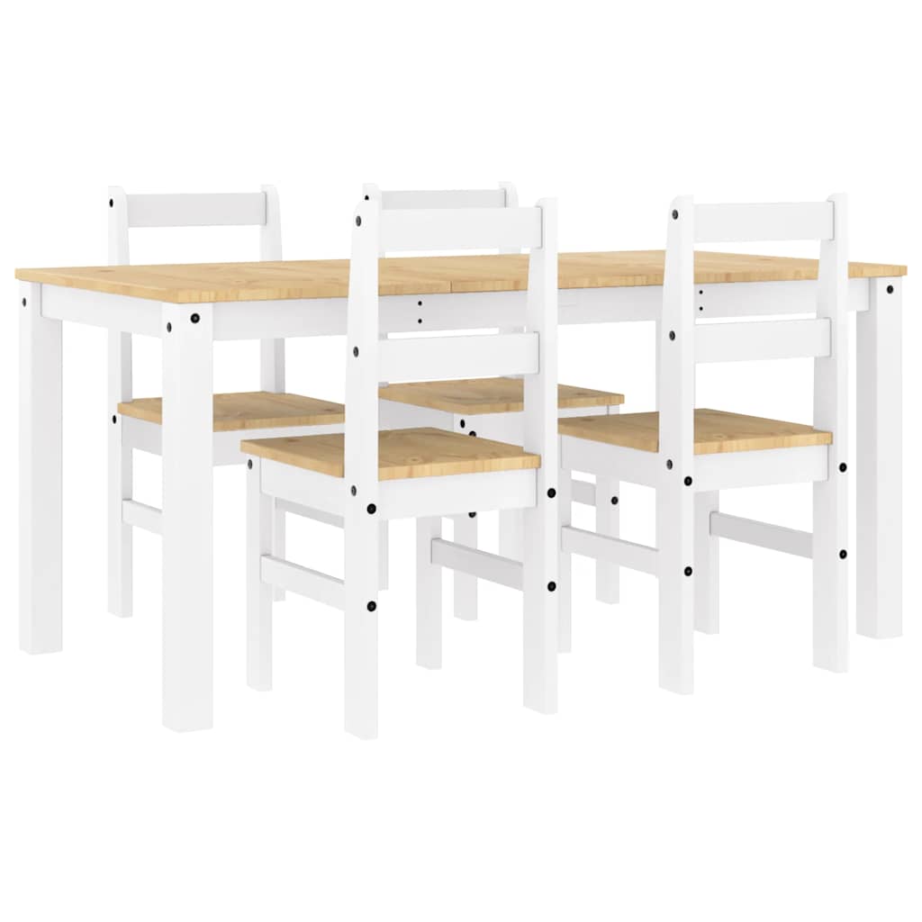 5 Piece Dining Set Panama White Solid Wood Pine