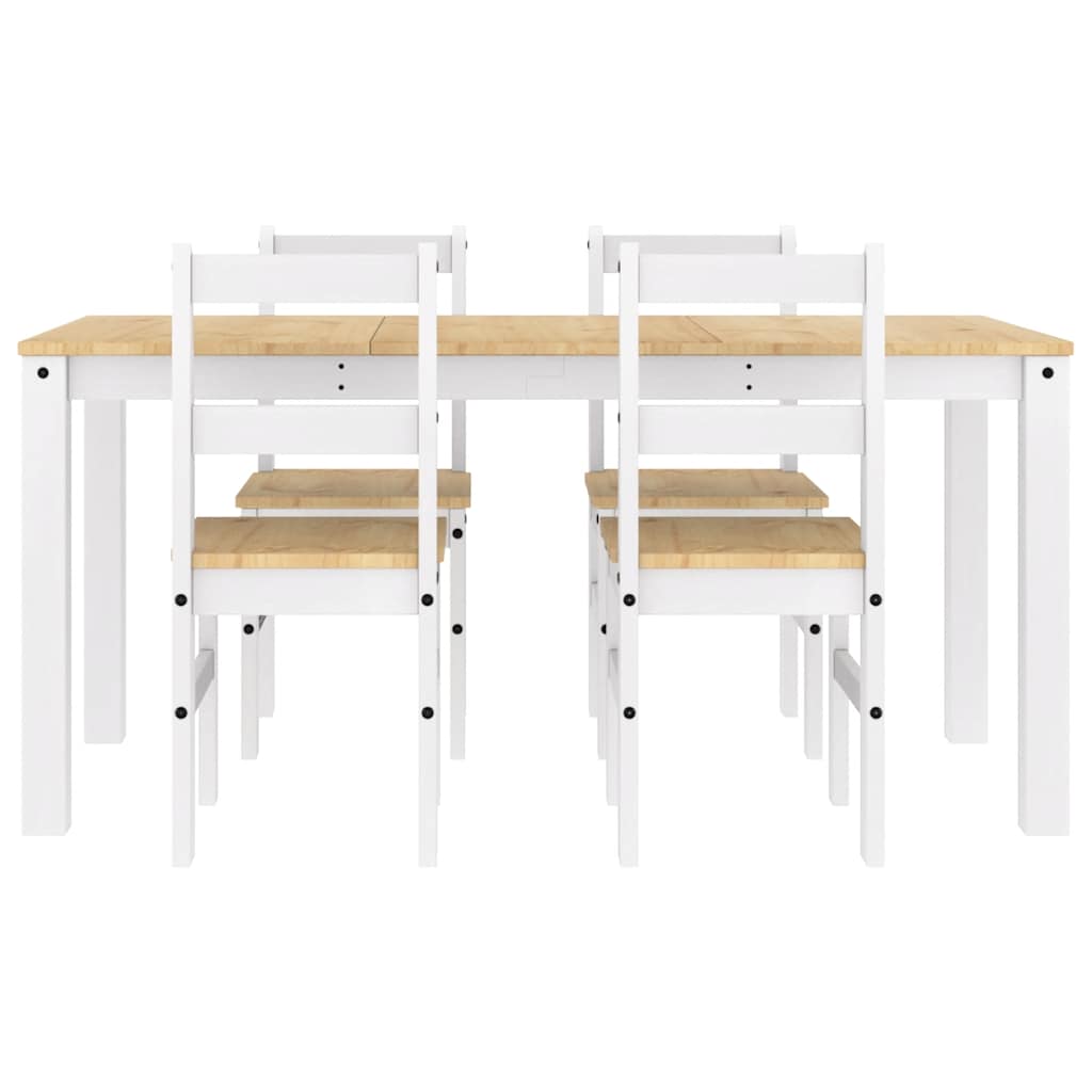 5 Piece Dining Set Panama White Solid Wood Pine