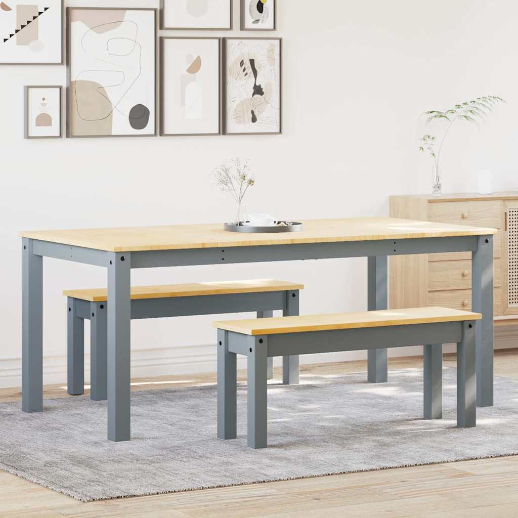 3 Piece Dining Set Panama Grey Solid Wood Pine