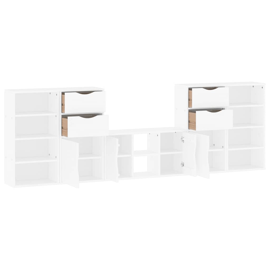 5 Piece TV Units with Storage ODDA White Solid Wood Pine