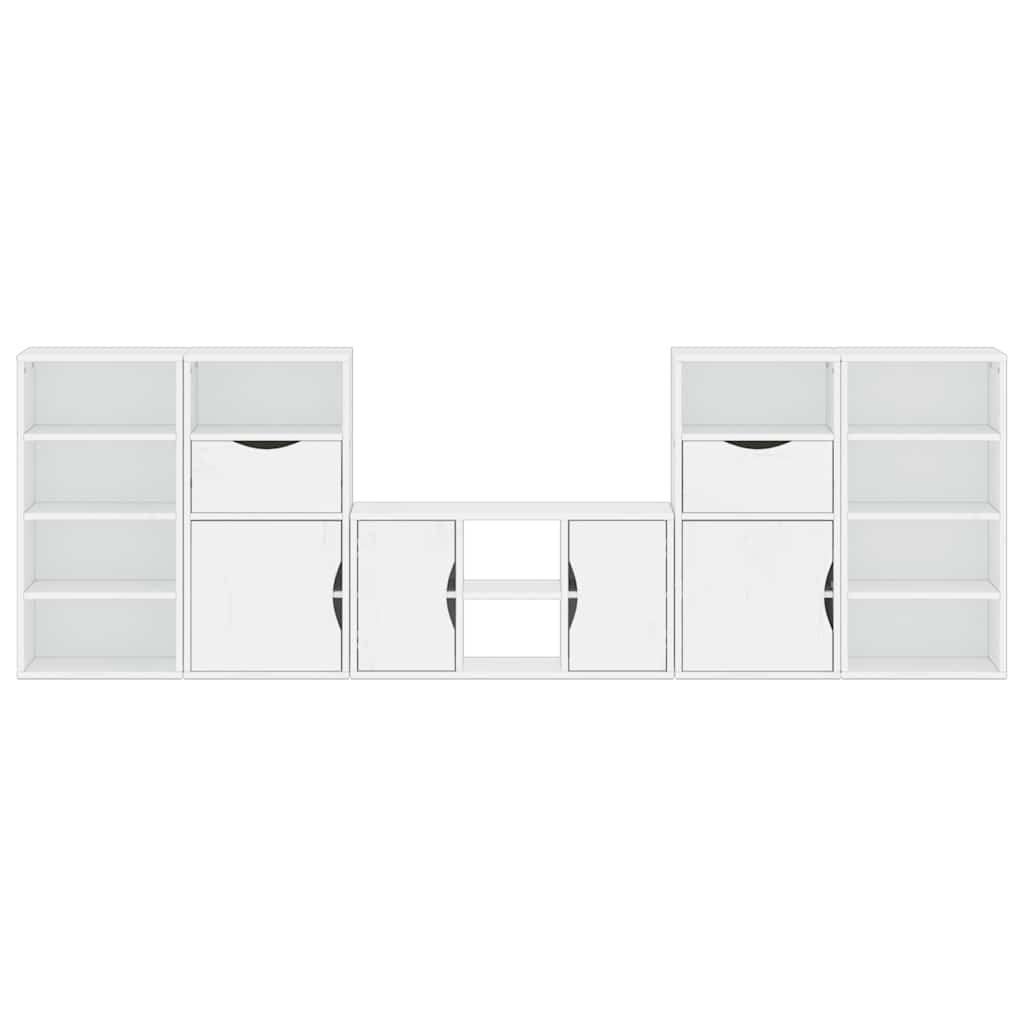 5 Piece TV Units with Storage ODDA White Solid Wood Pine