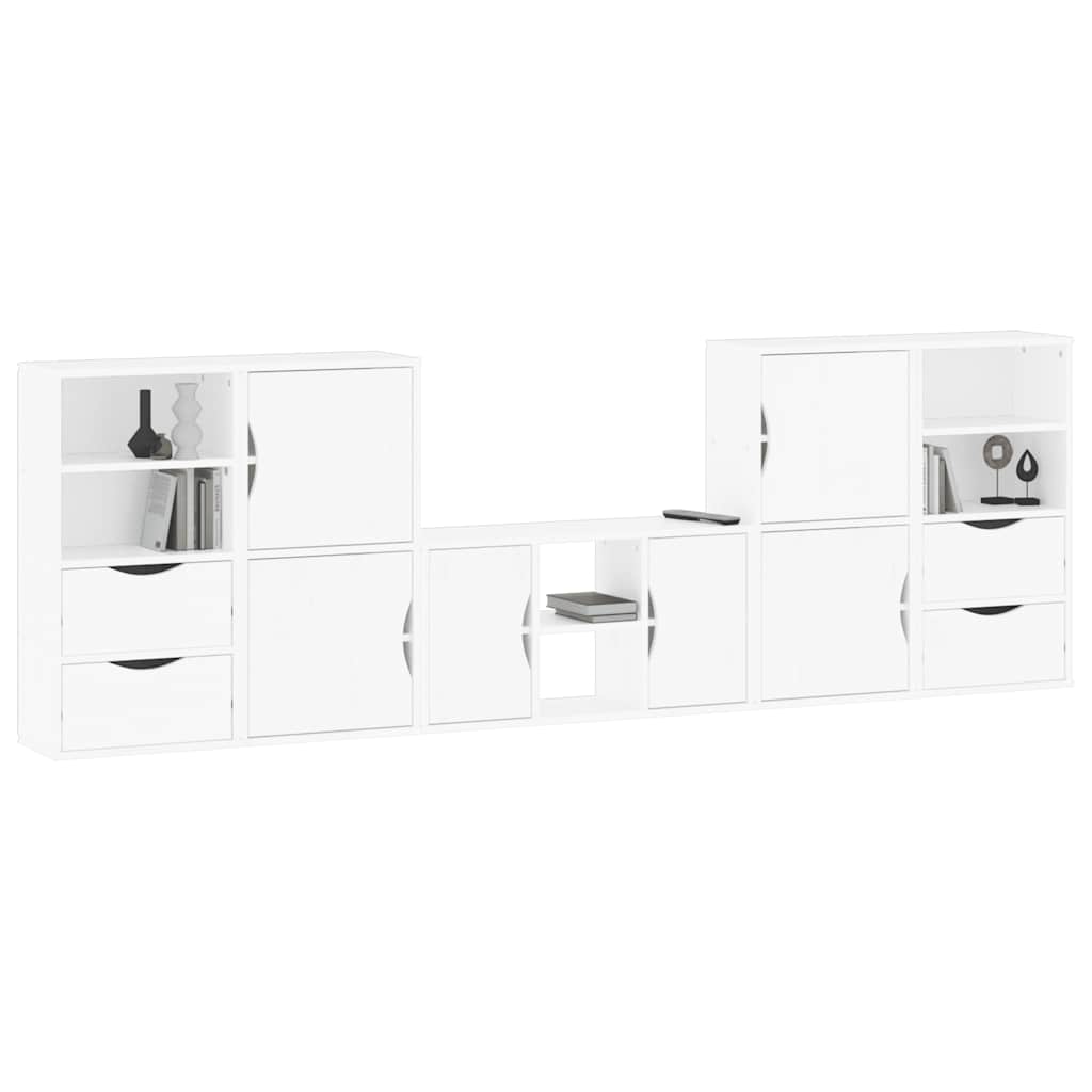 5 Piece TV Units with Storage ODDA White Solid Wood Pine