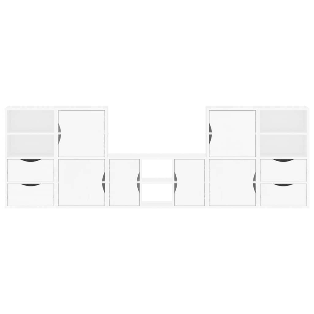 5 Piece TV Units with Storage ODDA White Solid Wood Pine