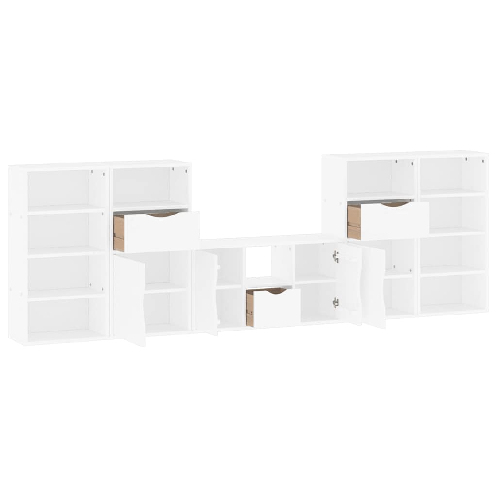 5 Piece TV Units with Storage ODDA White Solid Wood Pine