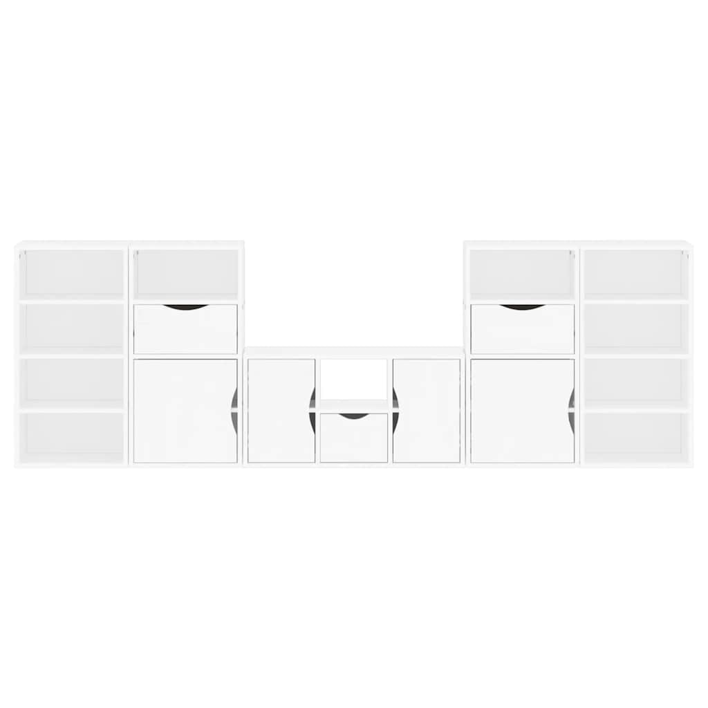 5 Piece TV Units with Storage ODDA White Solid Wood Pine