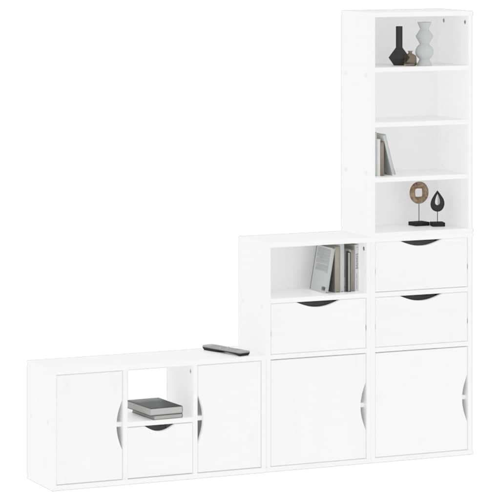 4 Piece TV Units with Storage ODDA White Solid Wood Pine